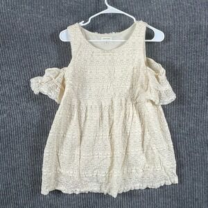 Max Studio‎ Top Womens Small White Cold Shoulder Lined Ruffles Cotton Blend Cute